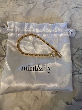 Mint & Lily Gold Beaded Bracelet with Toggle Clasp /Cross/April birthstone